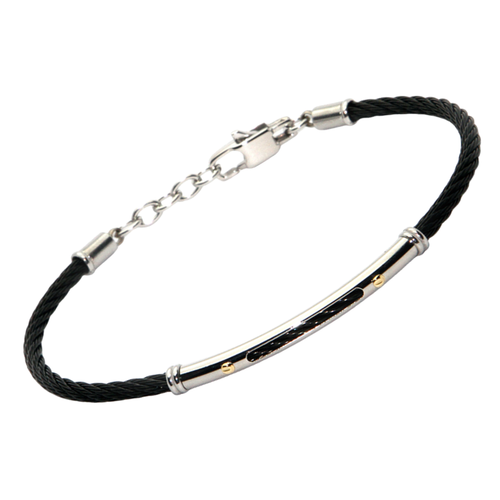 Bracciale cavetto in acciaio PVD nero e oro 18 kt (gr 0.04)