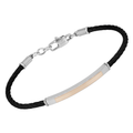 Bracciale cavetto in acciaio PVD nero e piastra con oro rosa 18 kt (gr 0.20)