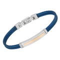 Bracciale a doppio cavetto in acciaio PVD blu e piastra con oro rosa 18 kt (gr 0.20)