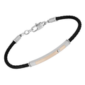 Bracciale cavetto PVD nero con piastra oro rosa 18 kt e Diamante Naturale (0,015 ct)