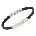 Bracciale a doppio cavetto PVD nero con piastra oro rosa 18 kt e Diamante Naturale (0,015 ct)