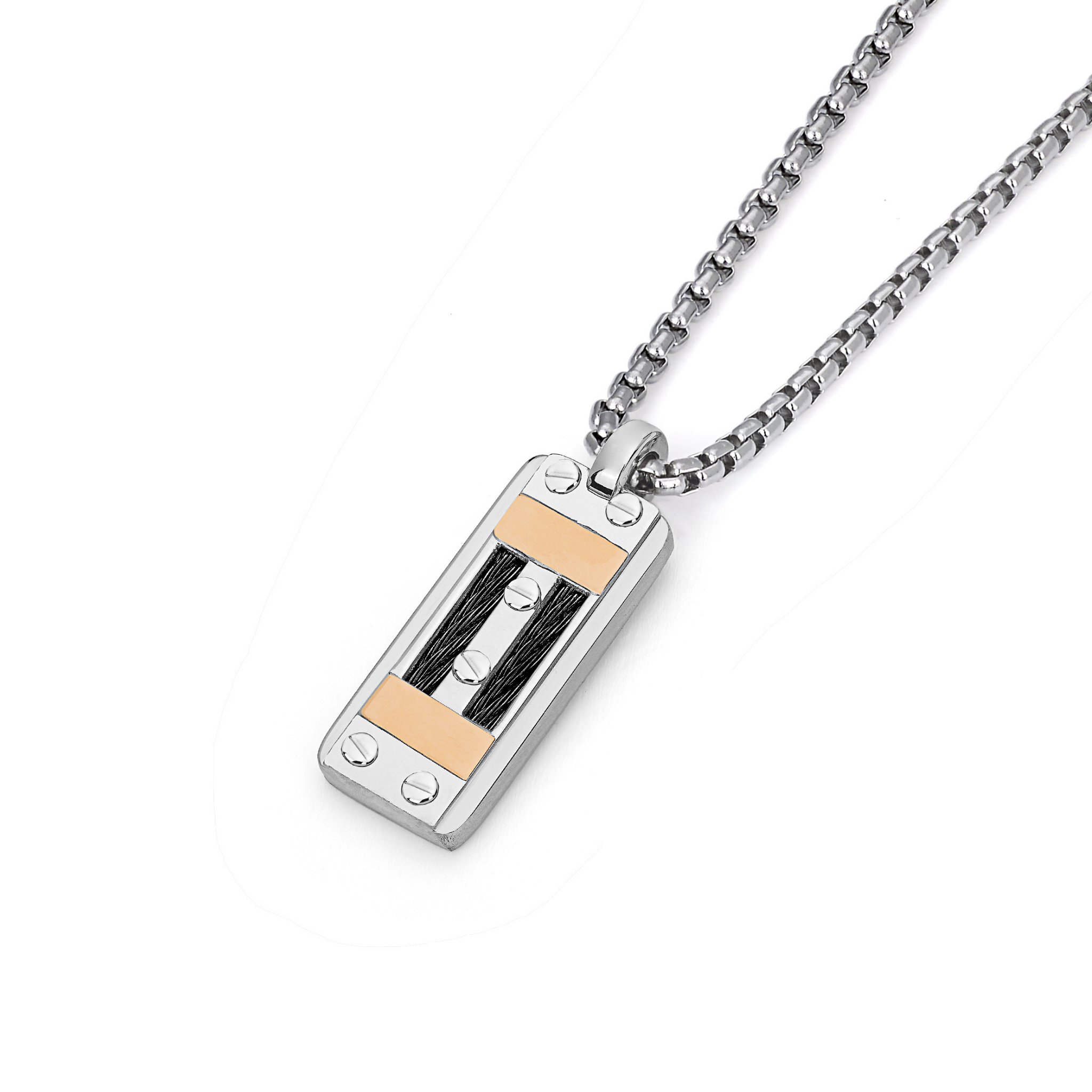 Collana con pendente in acciaio PVD nero e oro 18 kt (gr 0.12)