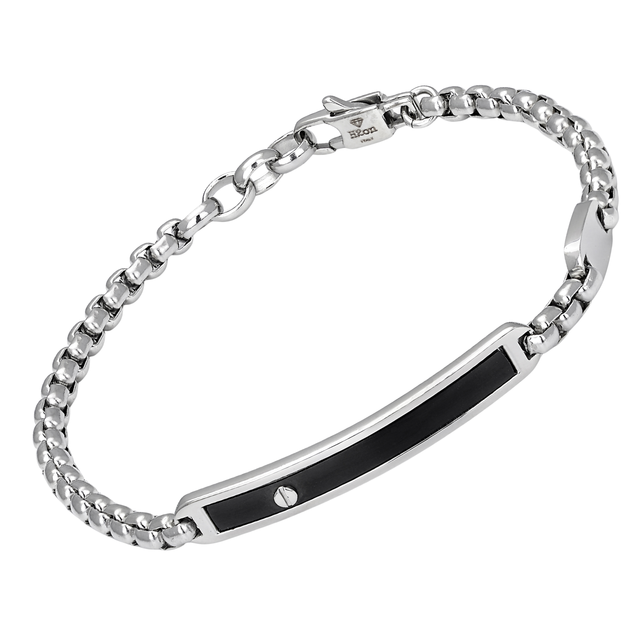 Bracciale con catena in acciaio e piastra in PVD nero con vite in acciaio