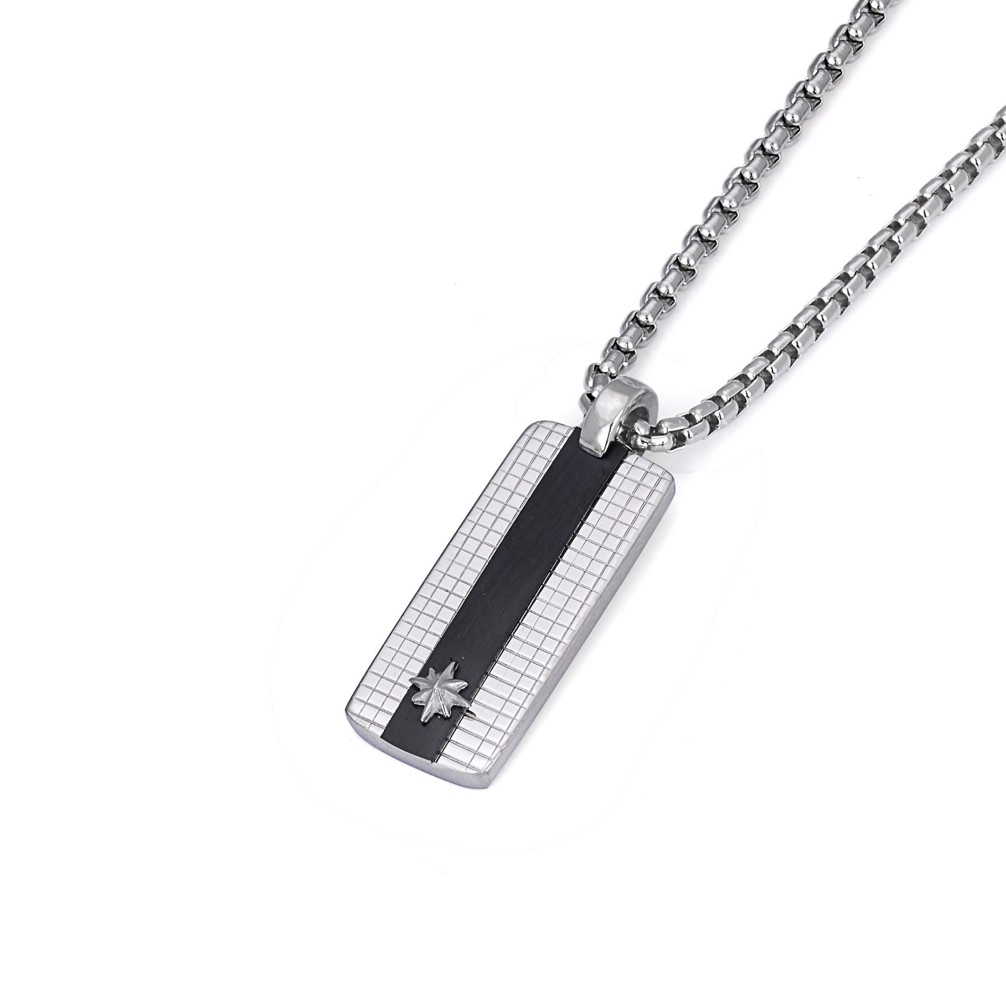 Collana con pendente in acciaio e piastra in PVD nero con stella polare