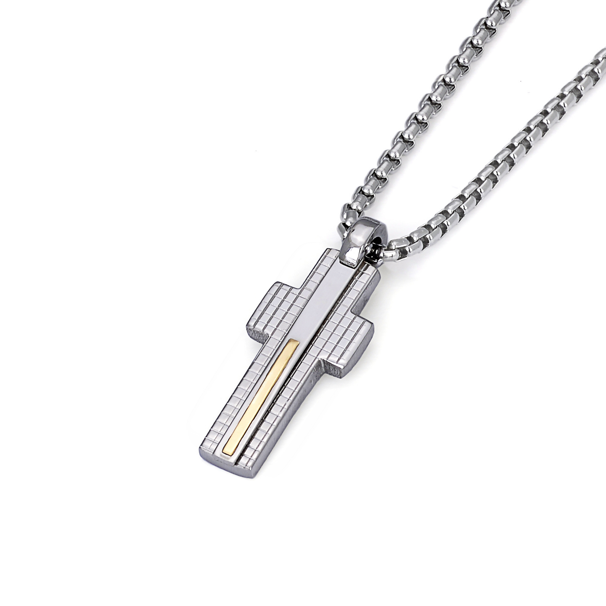 Collana con pendente a croce in acciaio godronato e oro 18kt (gr 0.04)