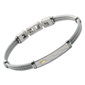 Bracciale cavetto in acciaio con piastra texture rombi e oro 18kt (gr 0.04)