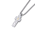 Collana con pendente a croce in acciaio con texture rombi e oro 18kt (gr 0.04)