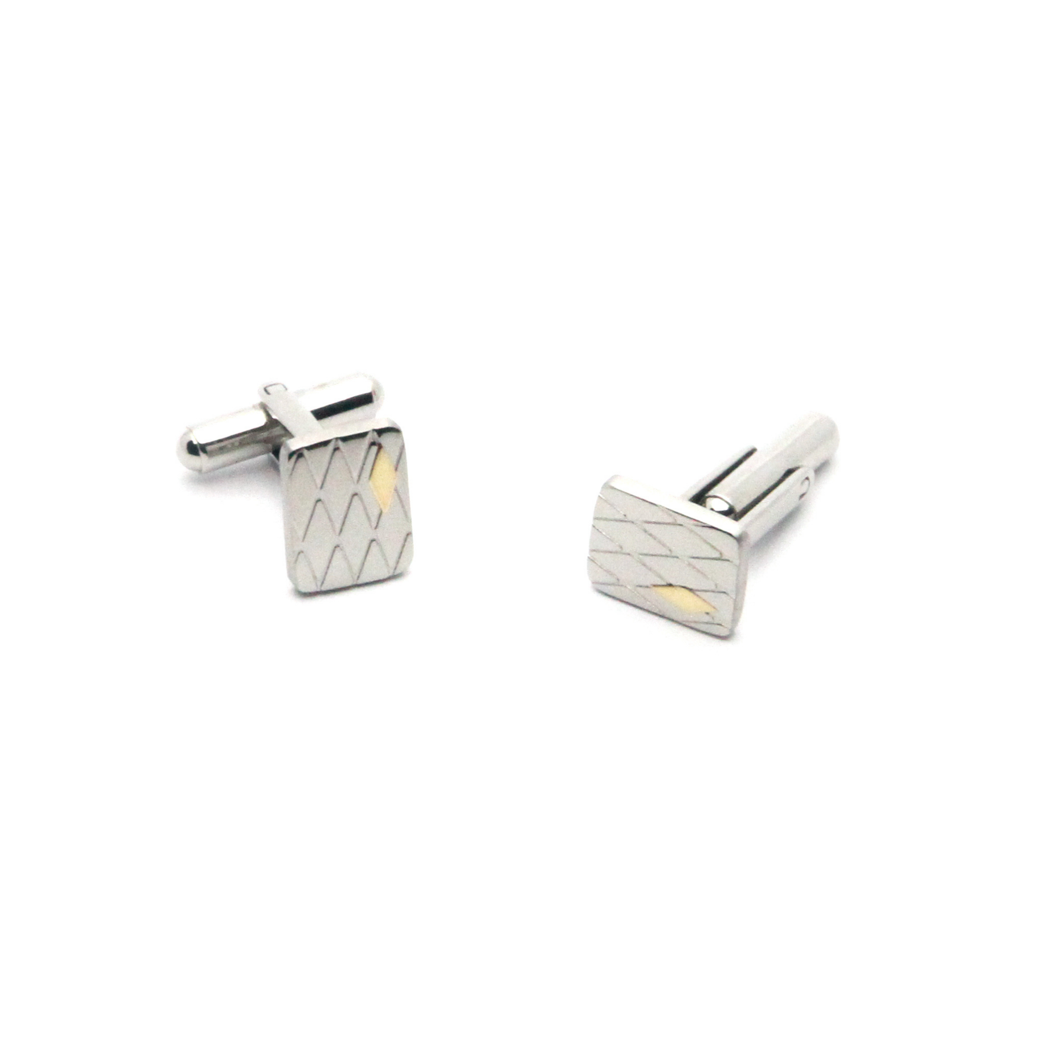 Gemelli in acciaio con texture rombi e oro 18kt (gr 0.08)