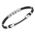 Bracciale in acciaio e cuoio nero con cavetto in PVD nero e oro 18 kt (gr 0.06)