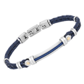 Bracciale in acciaio e cuoio blu con cavetto in PVD blu e oro 18 kt (gr 0.06)