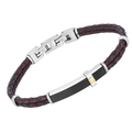 Bracciale in acciaio e cuoio marrone con piastra in PVD nero e oro 18kt (gr 0.04)