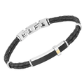 Bracciale in acciaio e cuoio nero con piastra in PVD nero e oro 18kt (gr 0.04)