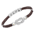 Bracciale in acciaio e cuoio marrone con nodo microfuso e oro 18kt (gr 0.04)