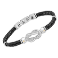 Bracciale in acciaio e cuoio nero con nodo microfuso e oro 18kt (gr 0.04)