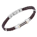 Bracciale in acciaio e cuoio marrone con piastra e oro 18kt (gr 0.06)