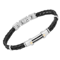 Bracciale in acciaio e cuoio nero con piastra e oro 18kt (gr 0.06)