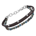 Bracciale in cuoio marrone con semilavorati in acciaio e pietre naturali Agata Emimorfite