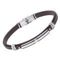 Bracciale in acciaio e cuoio marrone con texture e piastra centrale e vite in oro 18 kt (gr 0.03)