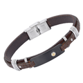 Bracciale in acciaio e cuoio marrone con texture e piastra in PVD nero e vite in oro 18 kt (gr 0.03)