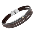 Bracciale in acciaio e cuoio marrone con texture a fasce e vite in oro 18 kt (gr 0.03)
