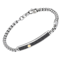Bracciale con catena in acciaio e cuoio nero con texture e vite in oro 18 kt (gr 0.03)