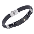 Bracciale in acciaio e cuoio nero con texture e piastra in PVD nero e vite in oro 18 kt (gr 0.03)