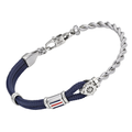 Bracciale in acciaio con corda nautica blu, timone e bandiera smaltata