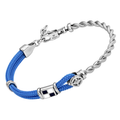 Bracciale in acciaio con corda nautica azzurra, rosa dei venti e bandiera smaltata