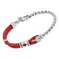 Bracciale in acciaio con corda nautica rossa, rosa dei venti e bandiera smaltata