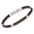 Bracciale in acciaio con cavetto in PVD marrone e cuoio con viti in oro 18 Kt (gr 0.04)