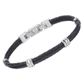 Bracciale in acciaio con cavetto in PVD nero e cuoio con viti in oro 18 Kt (gr 0.04)
