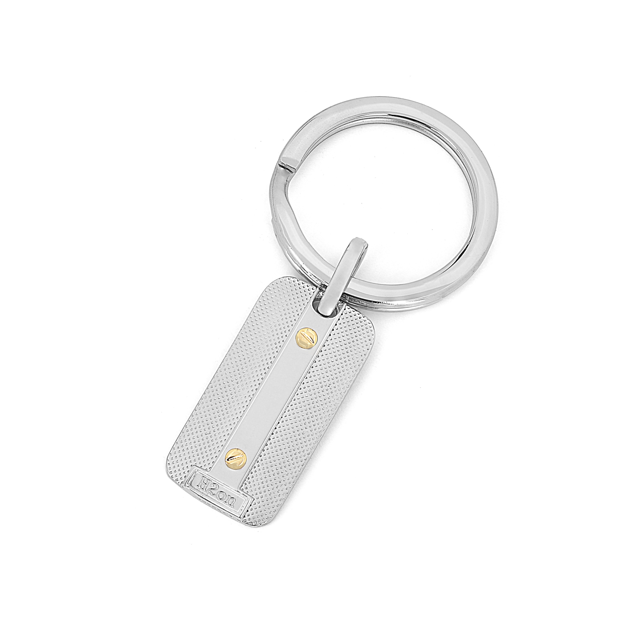 Portachiavi in acciaio con piastra godronata e 2 viti in oro 18 kt (gr 0.06)