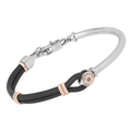 Bracciale semirigido in acciaio con cuoio nero e Diamante Black 0,025 ct