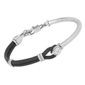 Bracciale semirigido in acciaio con cuoio nero e Diamante Naturale (0,015 ct)