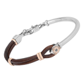 Bracciale semirigido in acciaio con cuoio marrone e Diamante Black 0,025 ct