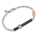 Bracciale in acciaio con catena e piastra godronata in PVD nero e Rubino Naturale 0,027 ct