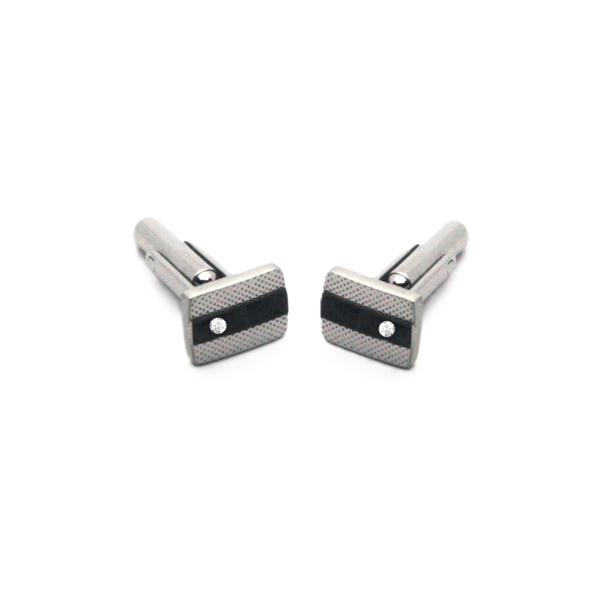 Gemelli in acciaio con piastra in PVD nero e Diamanti Naturali (0,030 ct)
