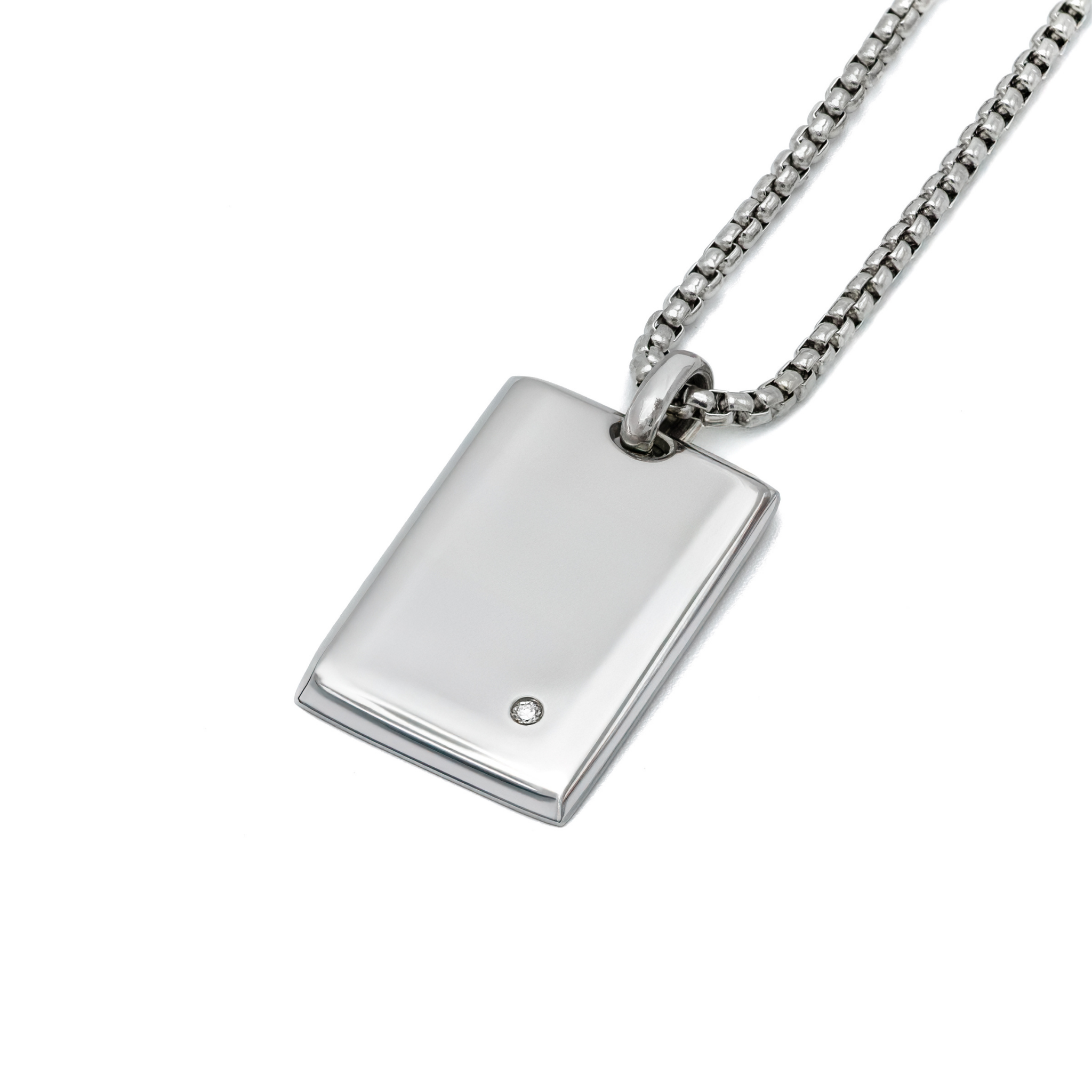 Pendente medaglia in acciaio con Diamante Naturale 0,015 ct