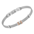 Bracciale cavetto in acciaio con maglie rosè e Smeraldo Naturale 0,024 ct