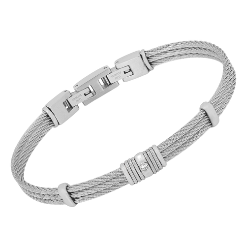 Bracciale cavetto in acciaio e Diamante Naturale (0,015 ct)