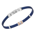 Bracciale cavetto in acciaio PVD blu con maglie rosè godronate e Zaffiro Naturale 0,032 ct