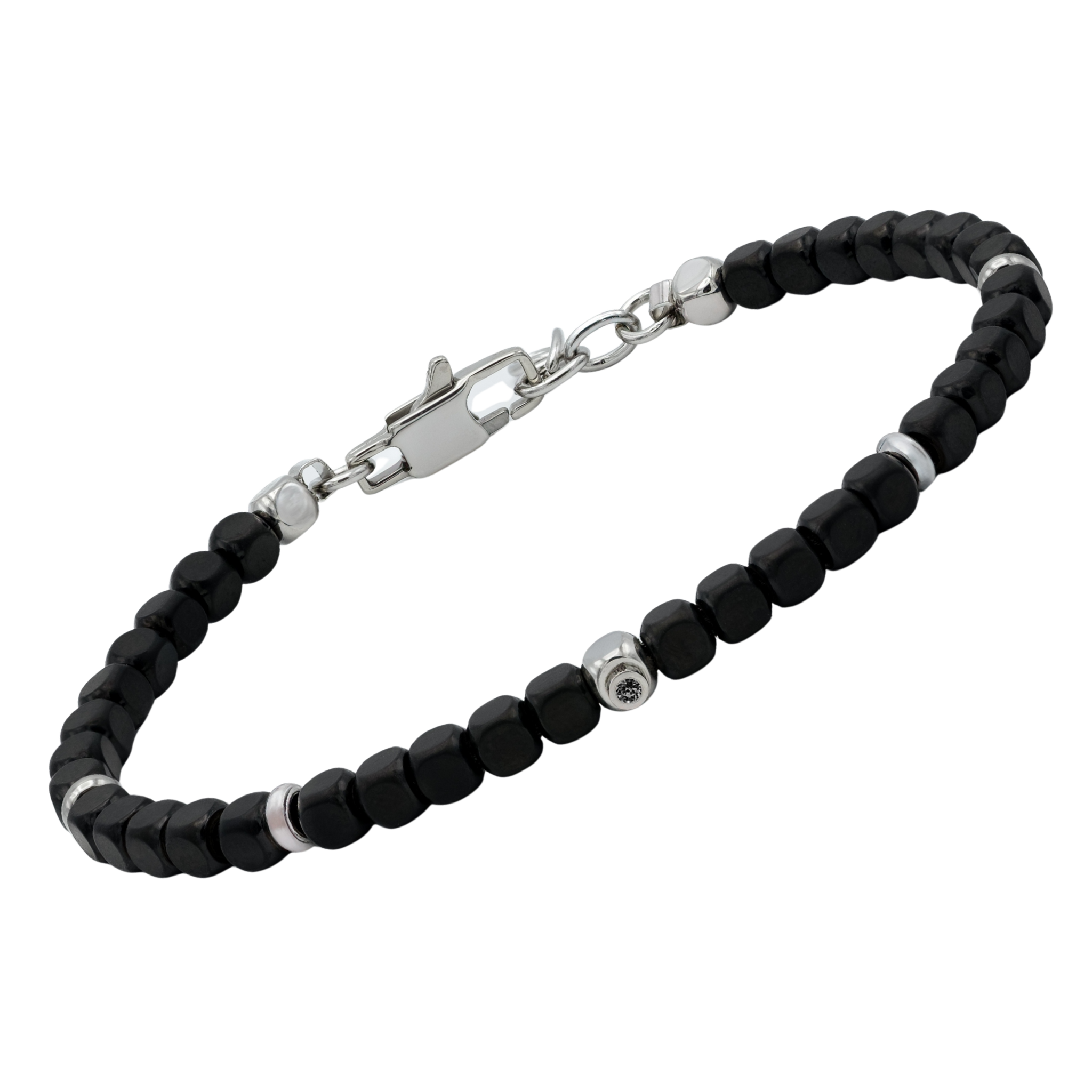 Bracciale in acciaio con cubi in PVD nero e Diamante Black (0,025 ct)