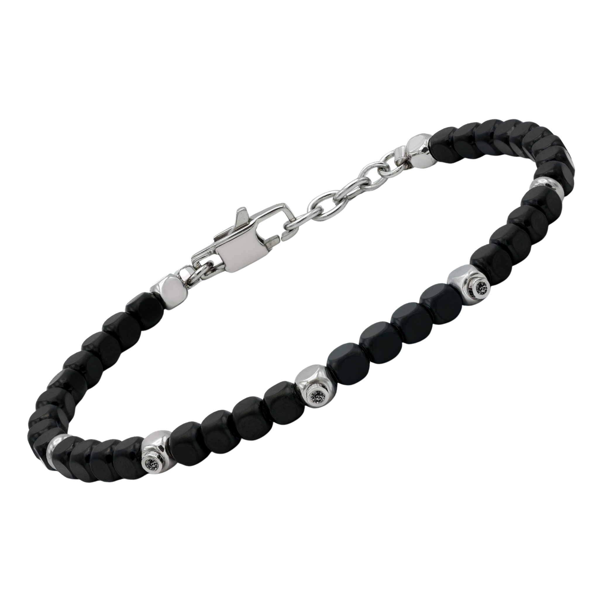 Bracciale in acciaio con cubi in PVD nero e Diamanti Black (3 x 0,025 ct)