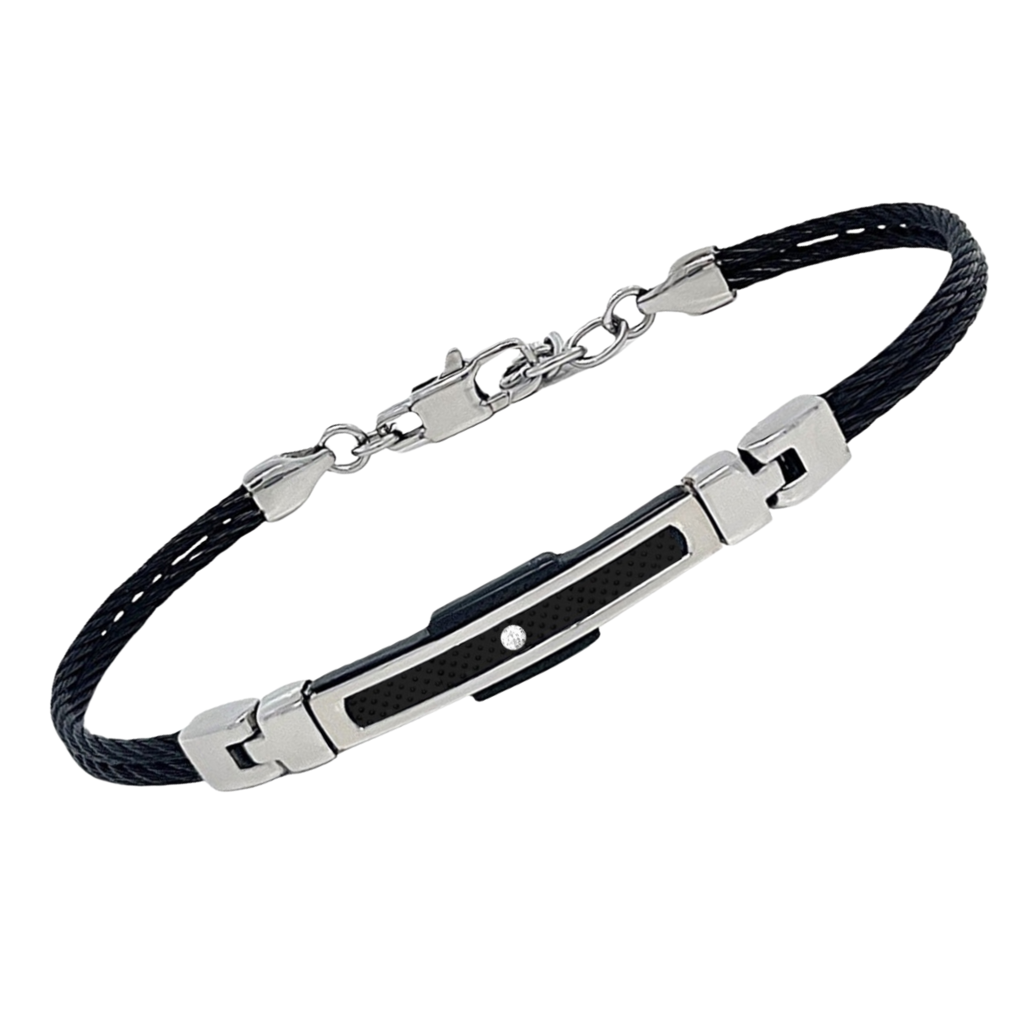 Bracciale cavetto in PVD nero con piastra in PVD nero e Diamante Naturale (0,015 ct)