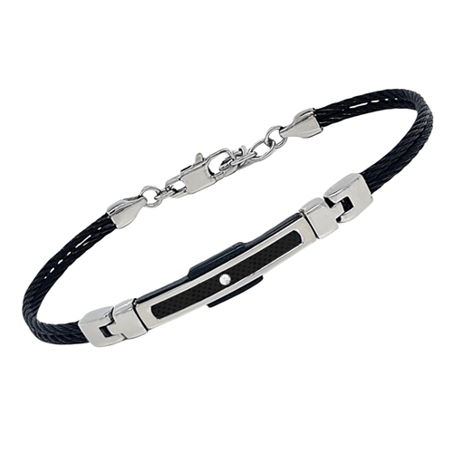 Bracciale cavetto in PVD nero con piastra in PVD nero e Diamante Naturale (0,015 ct)