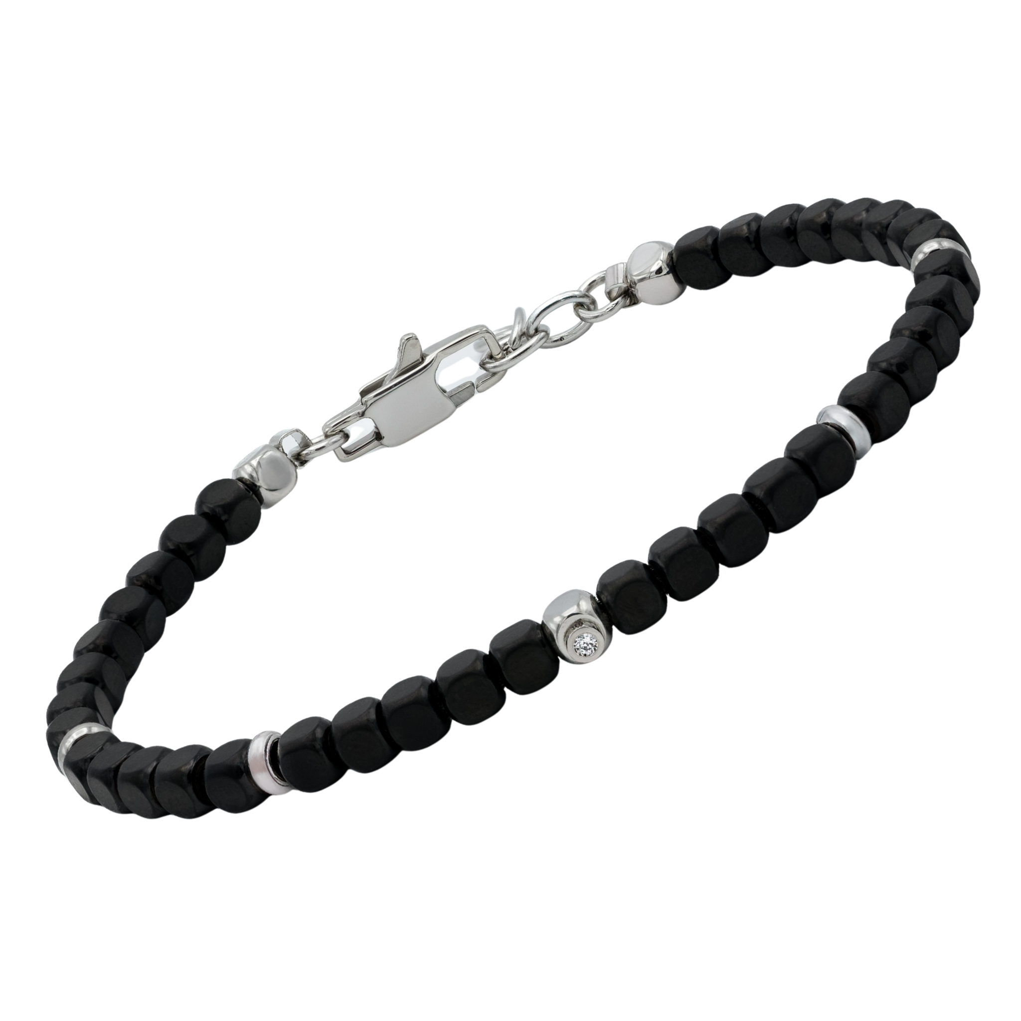 Bracciale in acciaio con cubi in PVD nero e Diamante Naturale (0,015 ct)