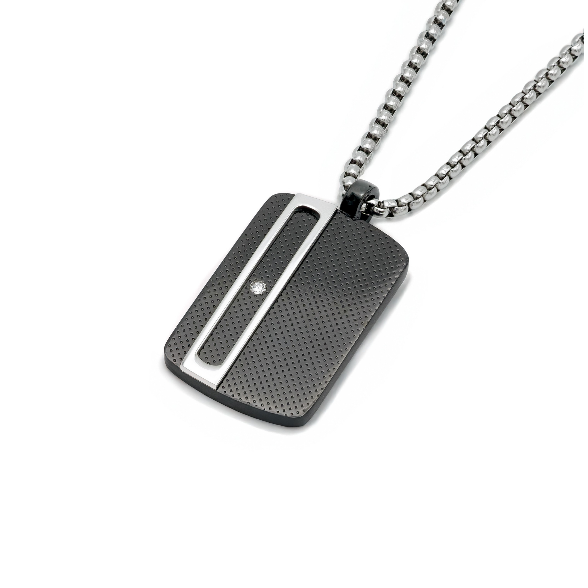 Pendente medaglia in acciaio PVD nero con Diamante Naturale 0,015 ct