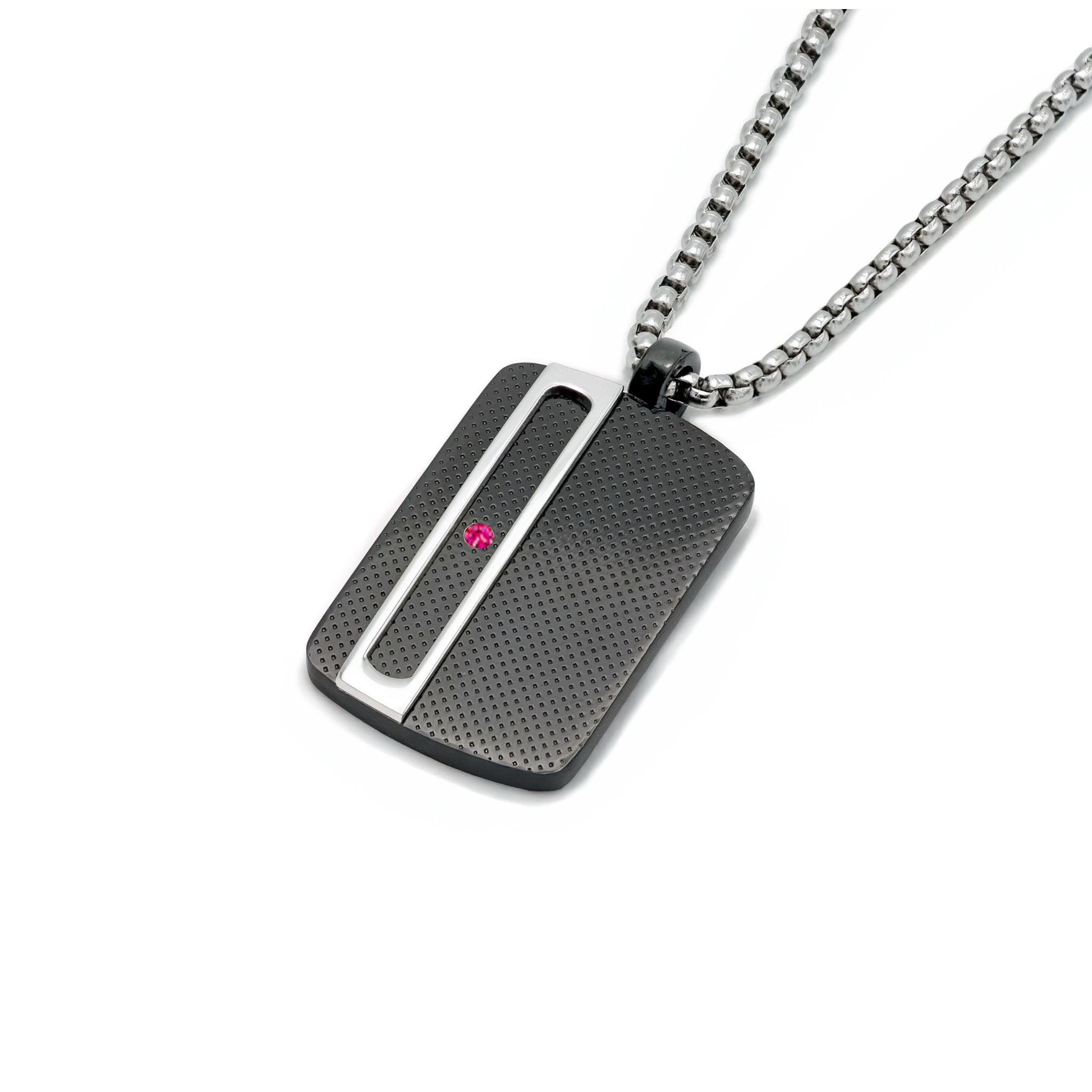 Pendente medaglia in acciaio PVD nero con Rubino Naturale 0,027 ct