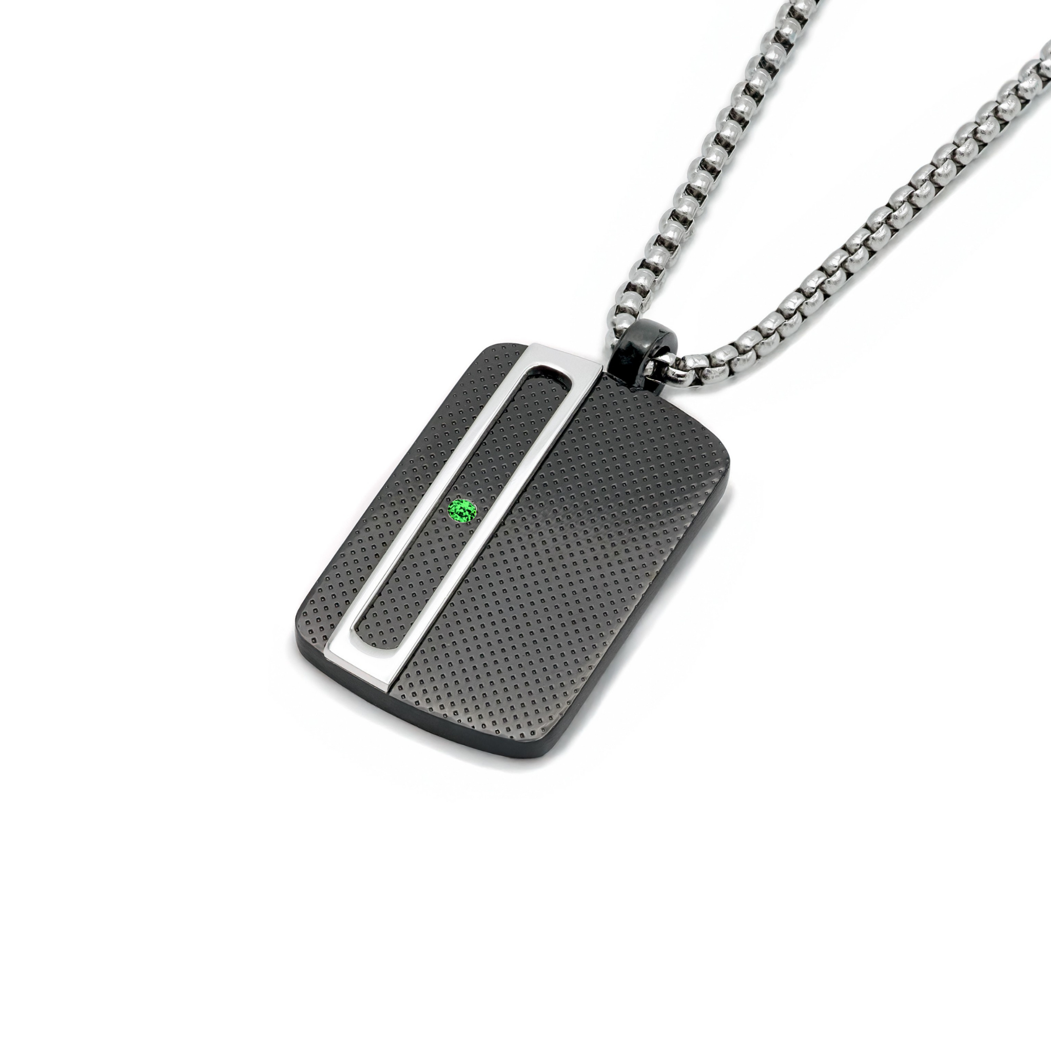 Pendente medaglia in acciaio PVD nero con Smeraldo Naturale 0,024 ct