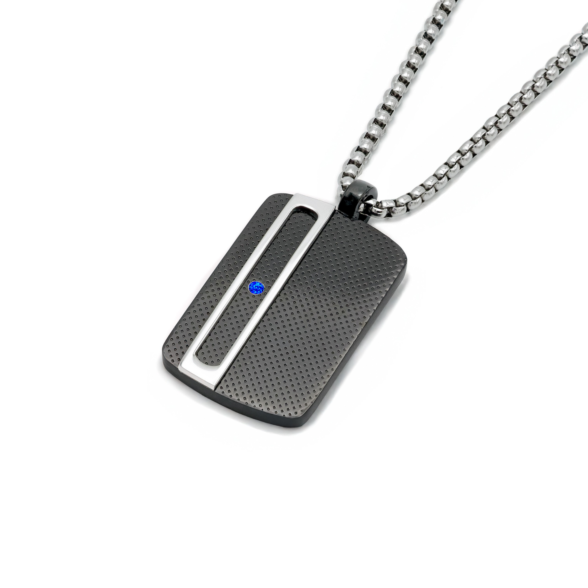 Pendente medaglia in acciaio PVD nero con Zaffiro Naturale 0,032 ct